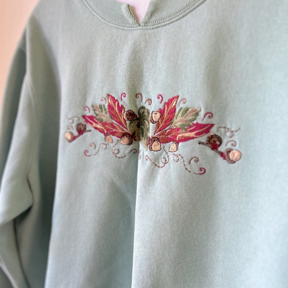 Embroidered sweatshirt vintage leaves nature 90s M L - Picture 2 of 6